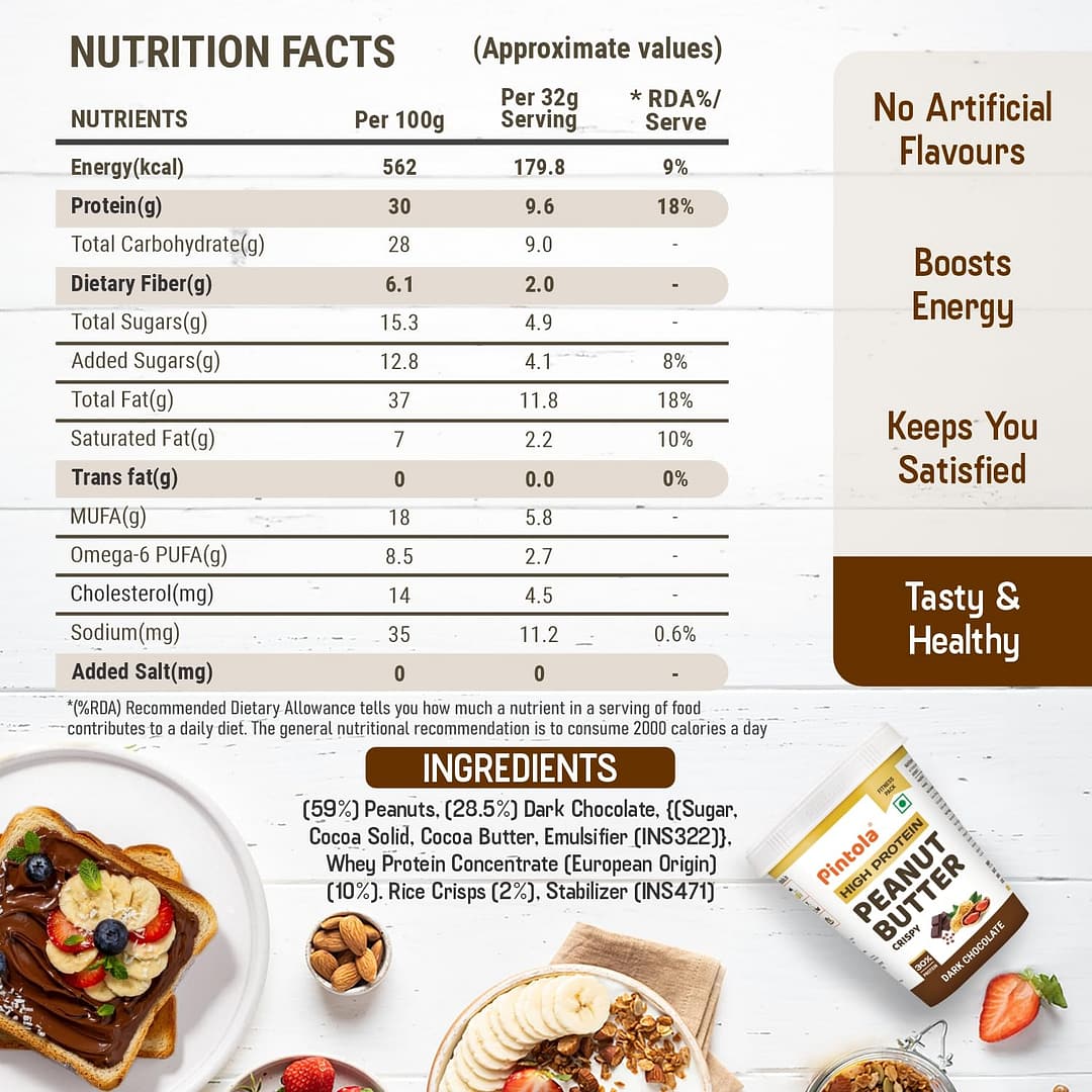 Pintola High Protein Dark Chocolate Peanut Butter – Clean Energy Spread for Muscle Support - Image 3