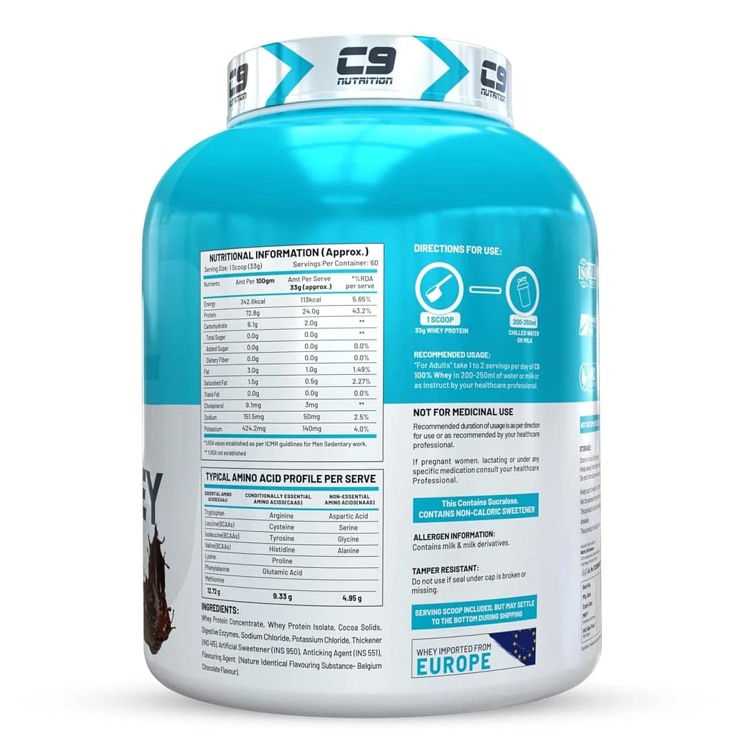 C9 Nutrition 100% Whey Protein | 24g Protein | 6.50g BCAA | Zero Sugar | Gluten-Free | - Image 3