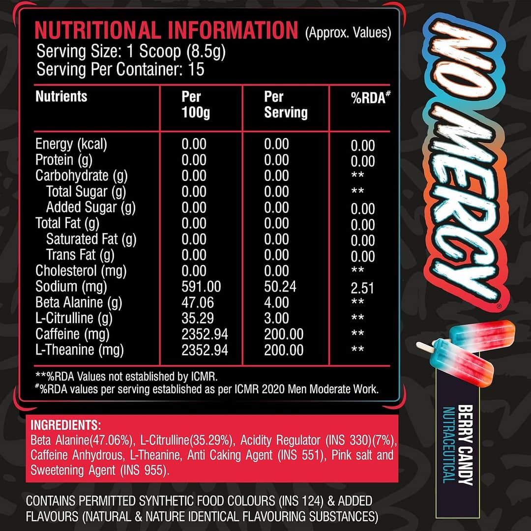 Healthfarm No Mercy Pre-Workout – Intense Stimulant-Based Energy & Focus Boost (130g) - Image 5