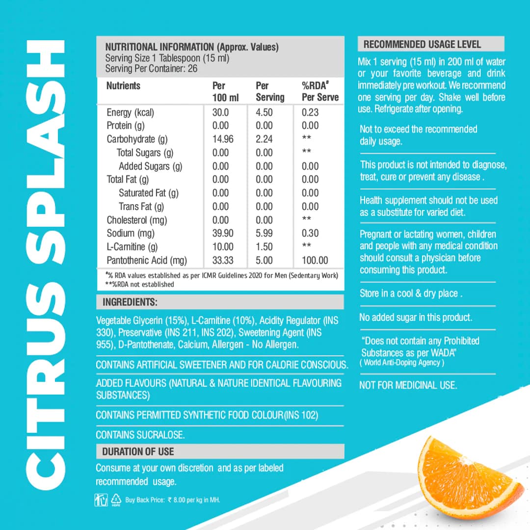 HF Series L-Carnitine – Liquid Pre-Workout for Fat Burning, Energy & Endurance (400ml) - Image 2