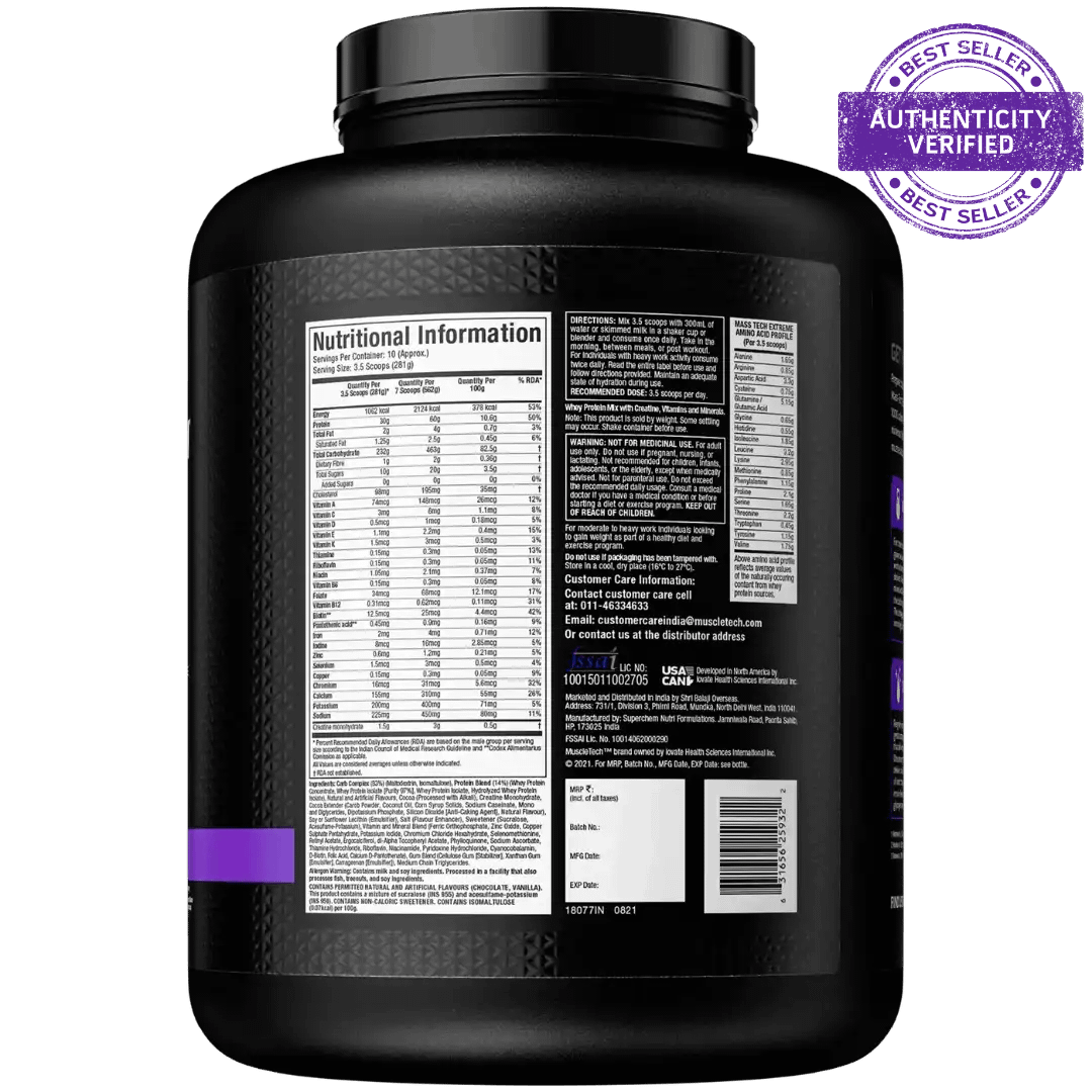 MUSCLETECH MassTech Extreme 2000 – High-Calorie Mass Gainer for Rapid Size, Strength & Recovery - Image 3