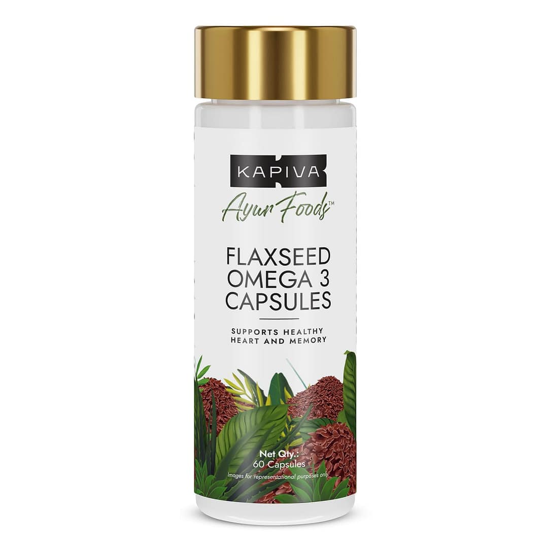 61RlV65uHcL._SL1500_ Kapiva Flaxseed Omega 3 Capsules – Plant-Based Heart, Brain & Joint Support | 60 Capsules - Image 1