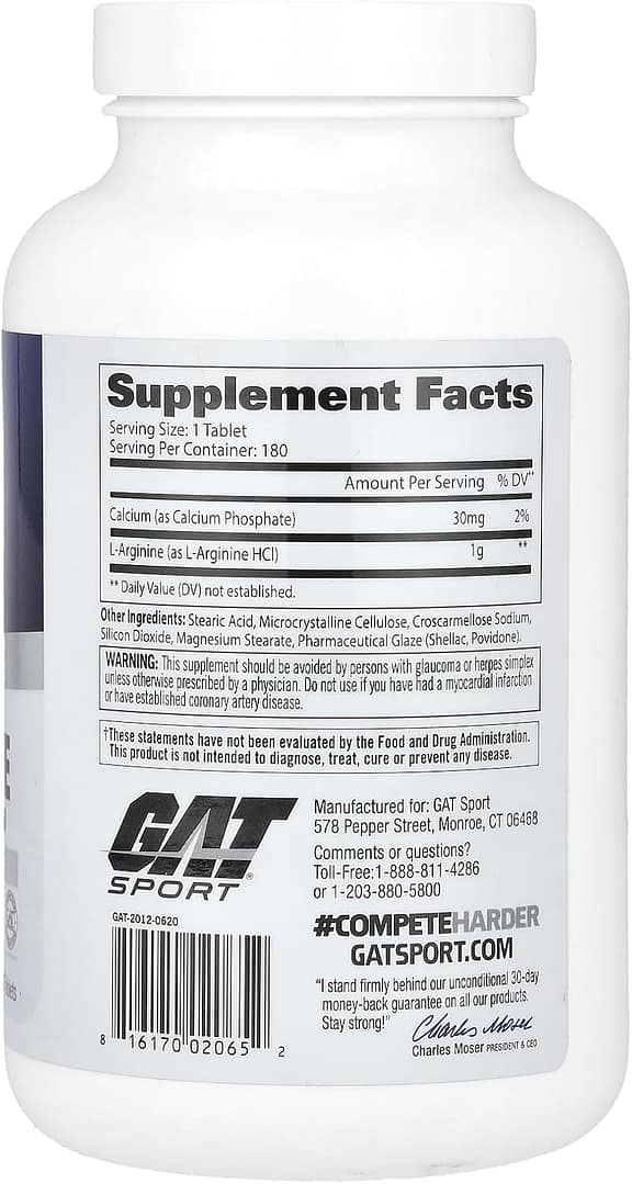 GAT Sport L-Arginine – Pre-Workout Nitric Oxide Support for Pumps, Strength & Performance - Image 3