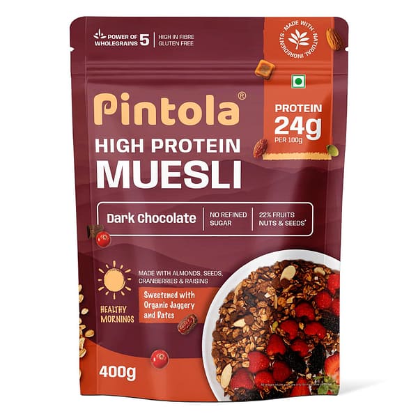 Pintola High Protein Muesli – Crunchy Multigrain Breakfast with Whey Protein, Oats & Super Seeds