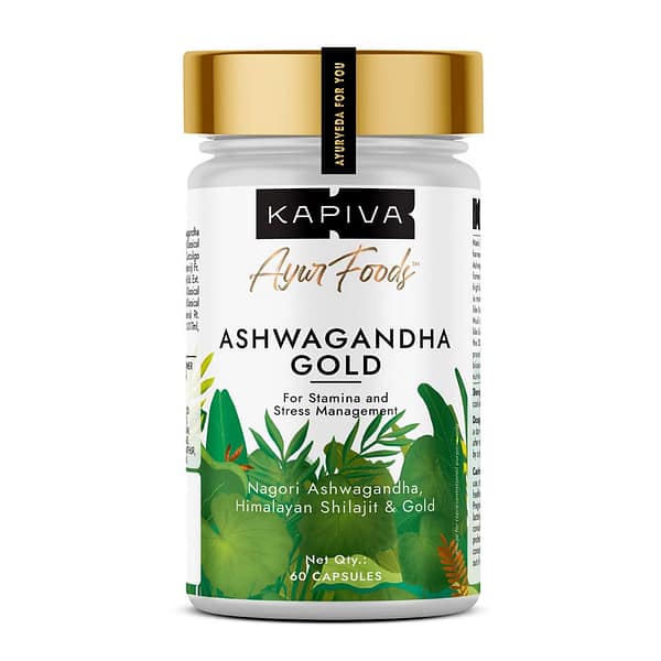 Kapiva Ashwagandha Gold – 60 Capsules | Stress Relief, Strength & Immunity Boost