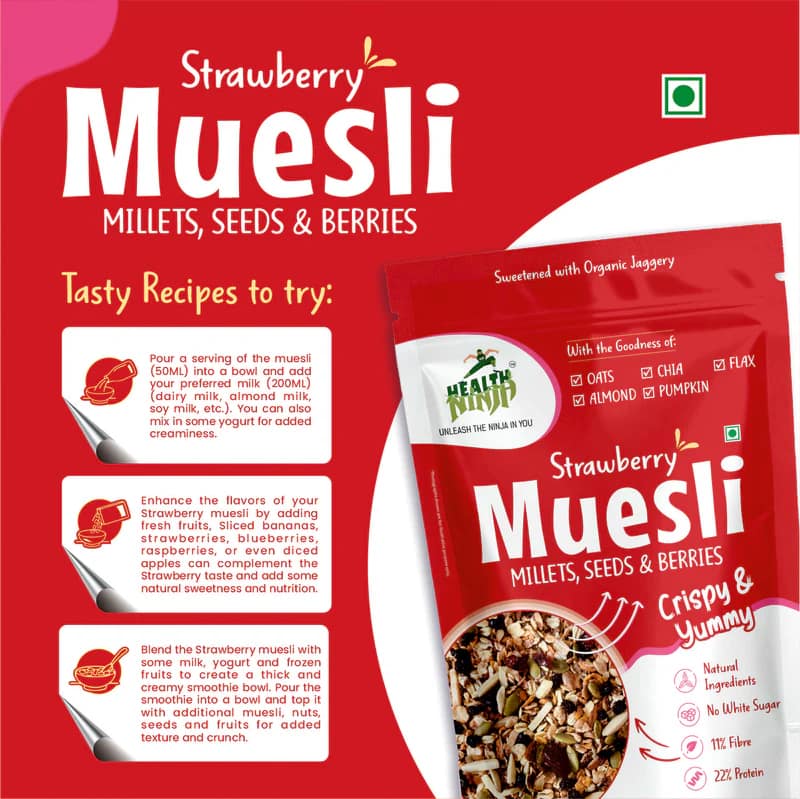 Health Ninja Muesli – 900g Pack | High-Fibre Multigrain Breakfast with Oats, Nuts & Seeds - Image 3