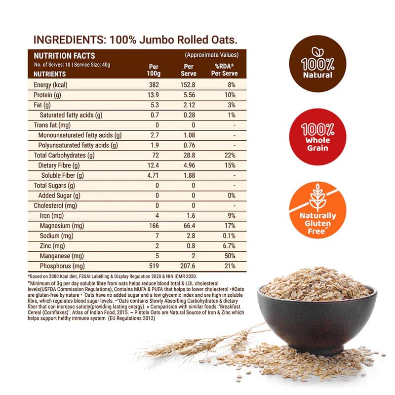 Pintola Jumbo Rolled Oats – High-Fibre Wholegrain Breakfast for Weight Management & Heart Health - Image 3